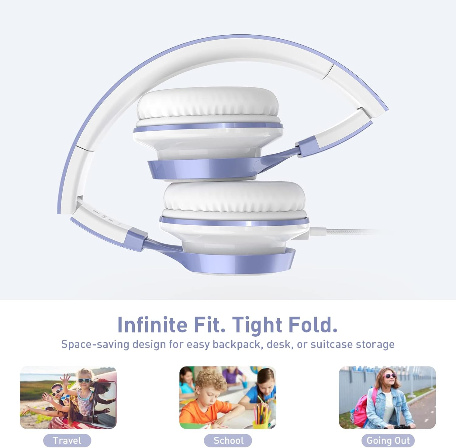 AILIHEN Kids Headphones for School Boys, Headphones with Microphone for Chromebook Laptop Computer Smartphone, 3.5mm Foldable Lightweight Headset for Teen Teenager (Violet)