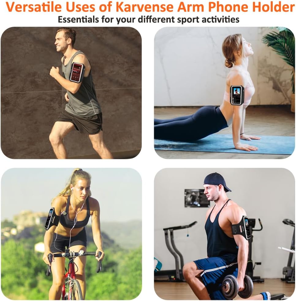 Phone Holder for Running w/Earphone Bag, Karvense Phone Arm Bands for Running&Gym& &Workout&Jogging, Cell Phone Armband for iPhone 16 Pro/16/16e/15 Pro/15/14 Pro/14/13 Pro, Samsung Galaxy, etc-6.3''
