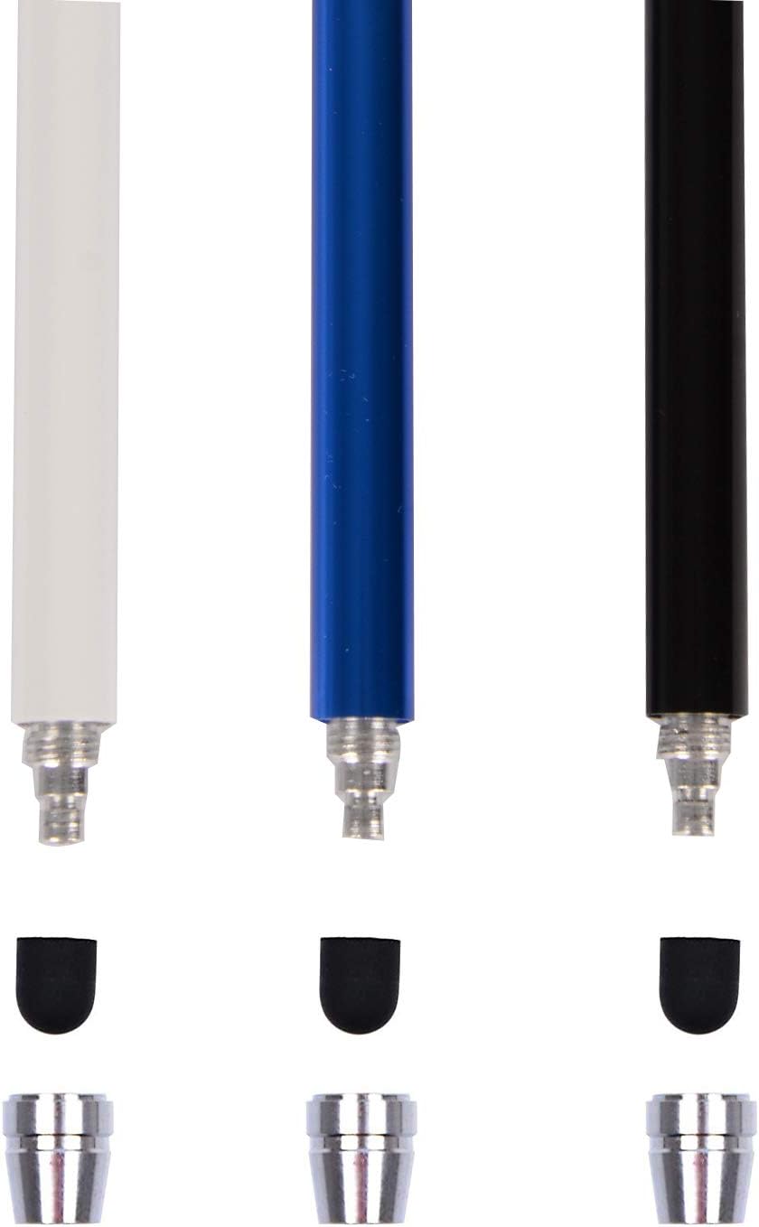 The Friendly Swede Stylus Pen for Touchscreen — 3-Pack 5.5" High Precision Stylus Pen with Replaceable Thin Tips, Elastic Lanyards & Screen Cleaning Cloth - Black/Blue/White