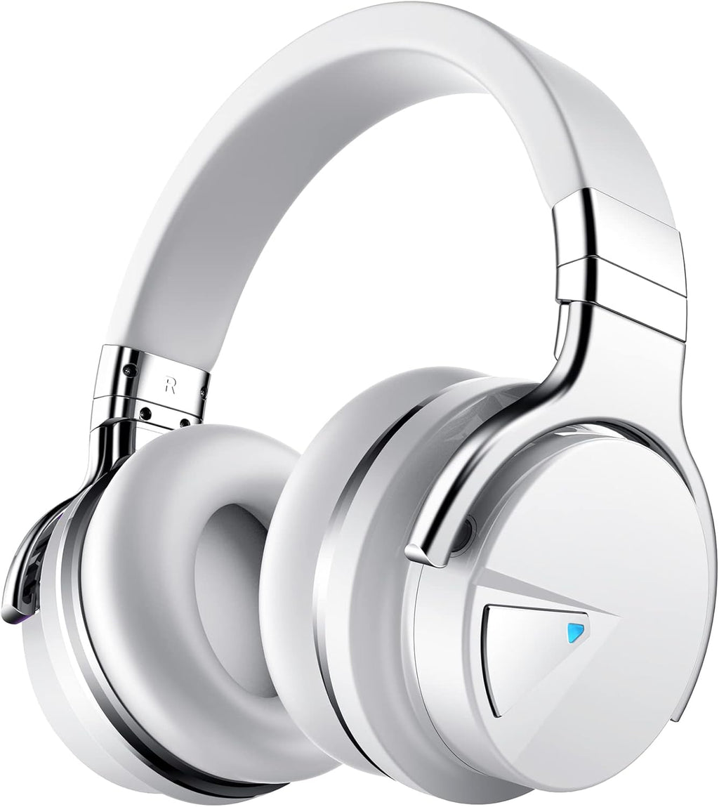 Silensys E7 Active Noise Cancelling Headphones Bluetooth Headphones with Microphone Deep Bass Wireless Headphones Over Ear, Comfortable Protein Earpads, 30 Hours Playtime for Travel/Work, White
