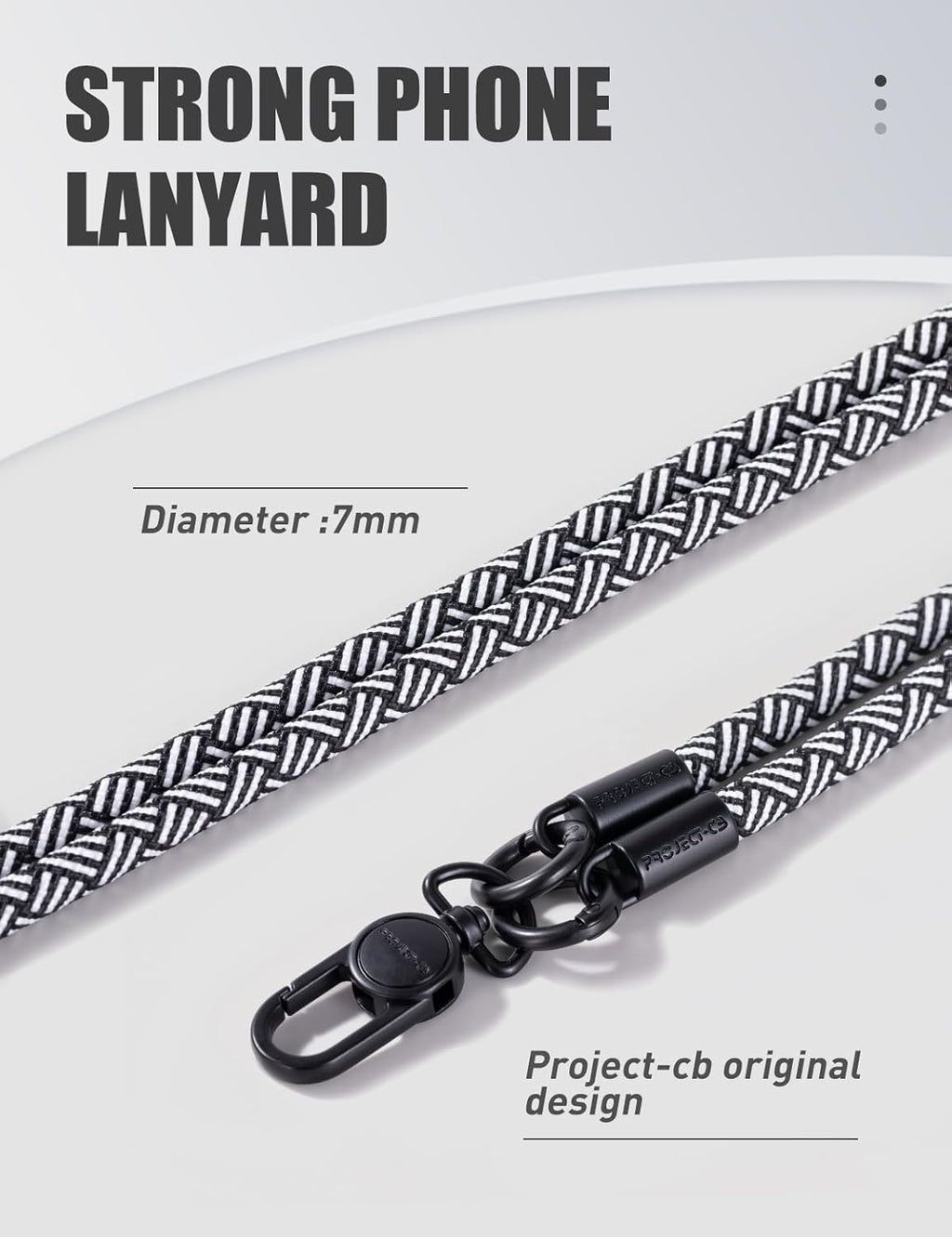 project-cb Phone Lanyard×1,Phone Tether Tab×2,Cell Phone Lanyards for Around The Neck,Rope Lanyard,Universal Adjustable Phone Strap Crossbody,Cell Phone Chain(White-Black)