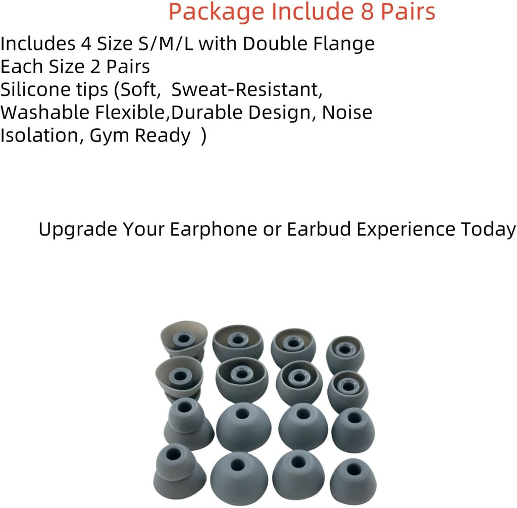 Replacement Ear Tips for Beats Urbeats2.0 Tour2.0 ibeats Beats x, Beats Flex Secure Fit for Powerbeats Pro Silicone Earbuds Washable Sweat-Resistant Noise Isolation 8 Pairs (Dark Grey)