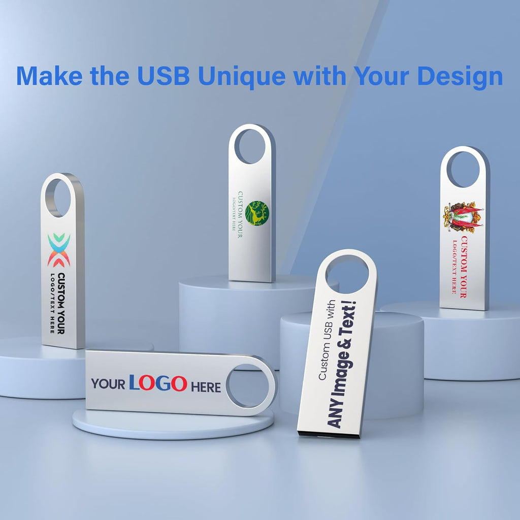 Customizable Flash Drives 8GB, Wooolken Personalized USB 2.0 Thumb Drives 10/20/50/100 Pack, Logo Pendrive Custom Memory Stick USB Engraved Logo (Metal)
