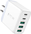 USB C Charger Block, Type C Charger Fast Charging,Total 50W 5-Port USB Wall Chargers Multiport Type C Charging Block Cube for iPhone 16 15 14 13 12 11 Pro Max XS, iPad, Samsung & More-White