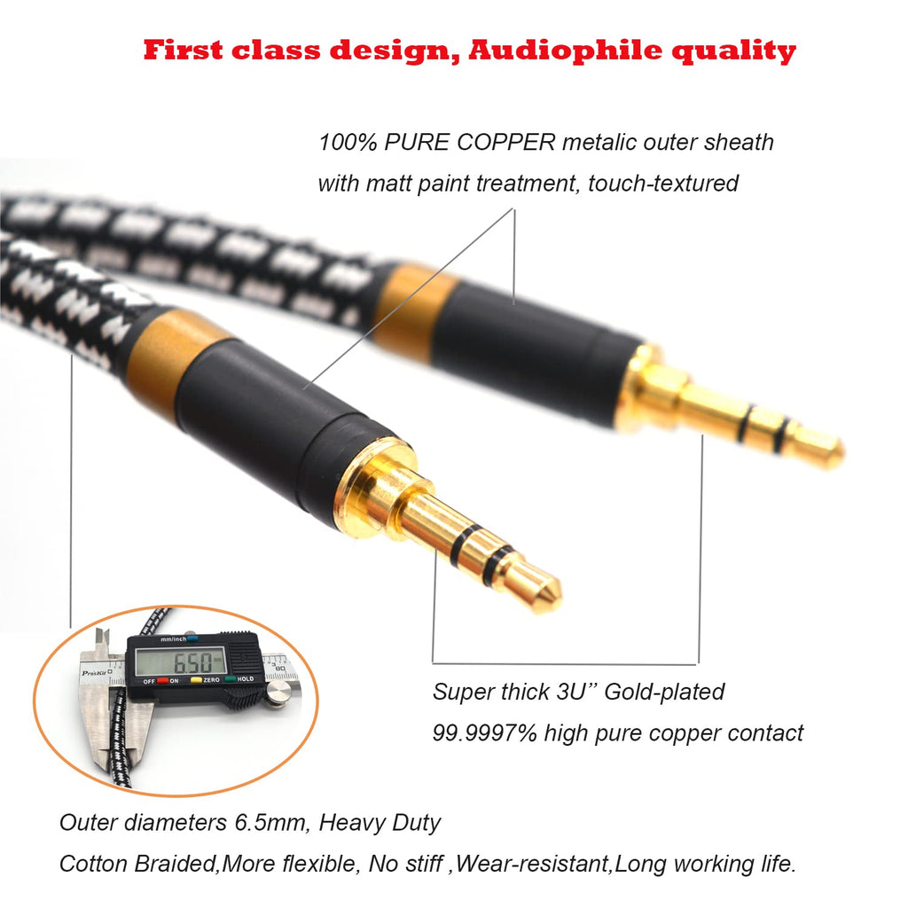 Aux Cord, Audiophile 3.5mm Stereo Audio Cable [0.75m (2.5 Feet), Silvered-Plated Copper core], Unbreakable and Great for Laptop, Tablets,Headphones, Cars and More.