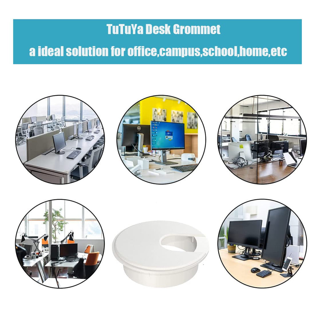 TuTuYa 10PCS Desk Grommet, Desk Grommet 1-3/8 Inch(35mm) Desk Cable Grommet Desk Cable Hole Covers with Hole Saw, Ideal Solution for Office and Home Table Cable (White,1-3/8 Inch)