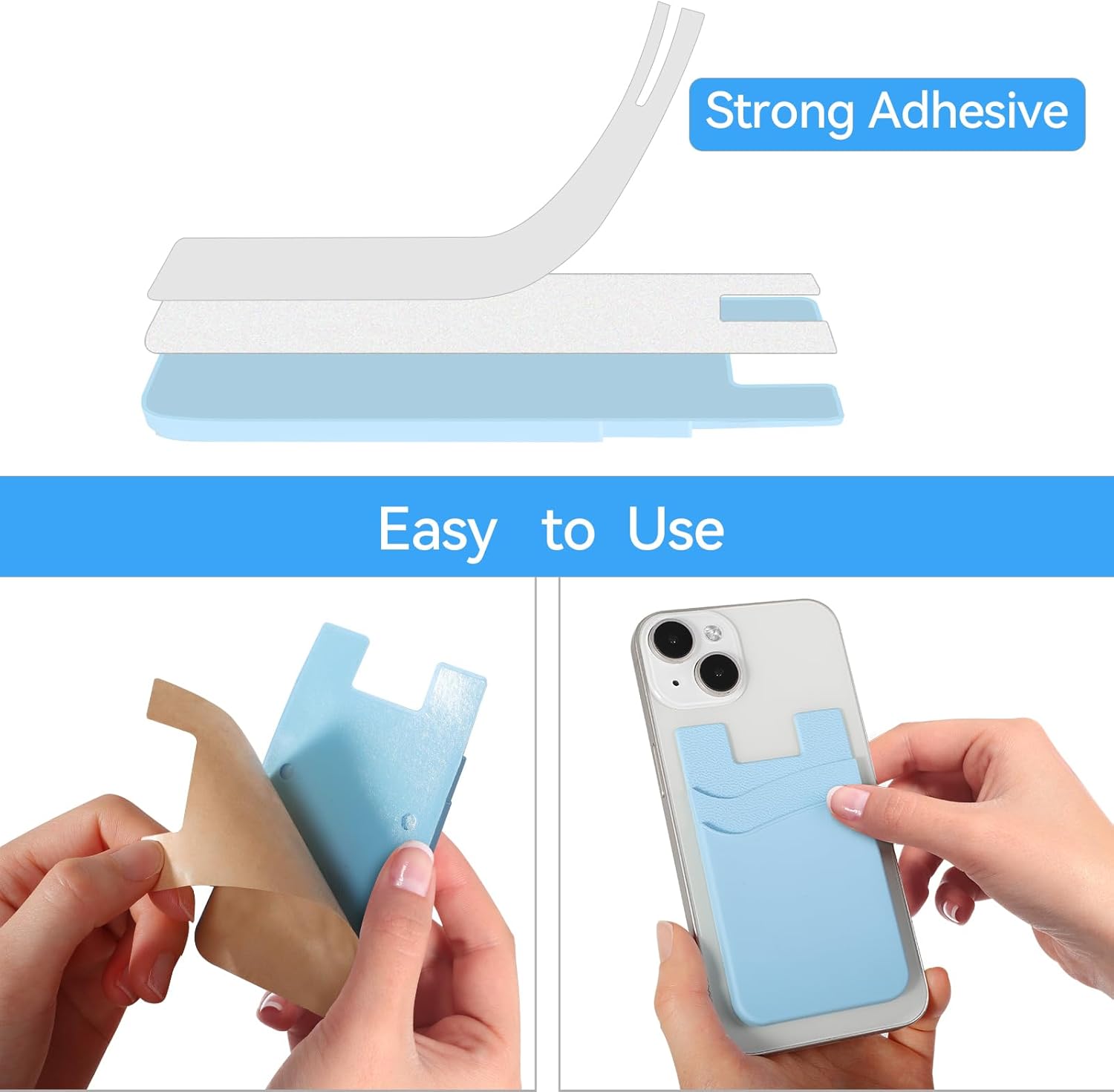 SS Card Holder for Phone Case - Silcone Stick On Credit Card Phone Wallet for Men & Women, Ultra-Thin & Portable, Compatible with iPhone/Android/Samsung Galaxy, Holds Cards & Cash, Hands-Free (5 pack)