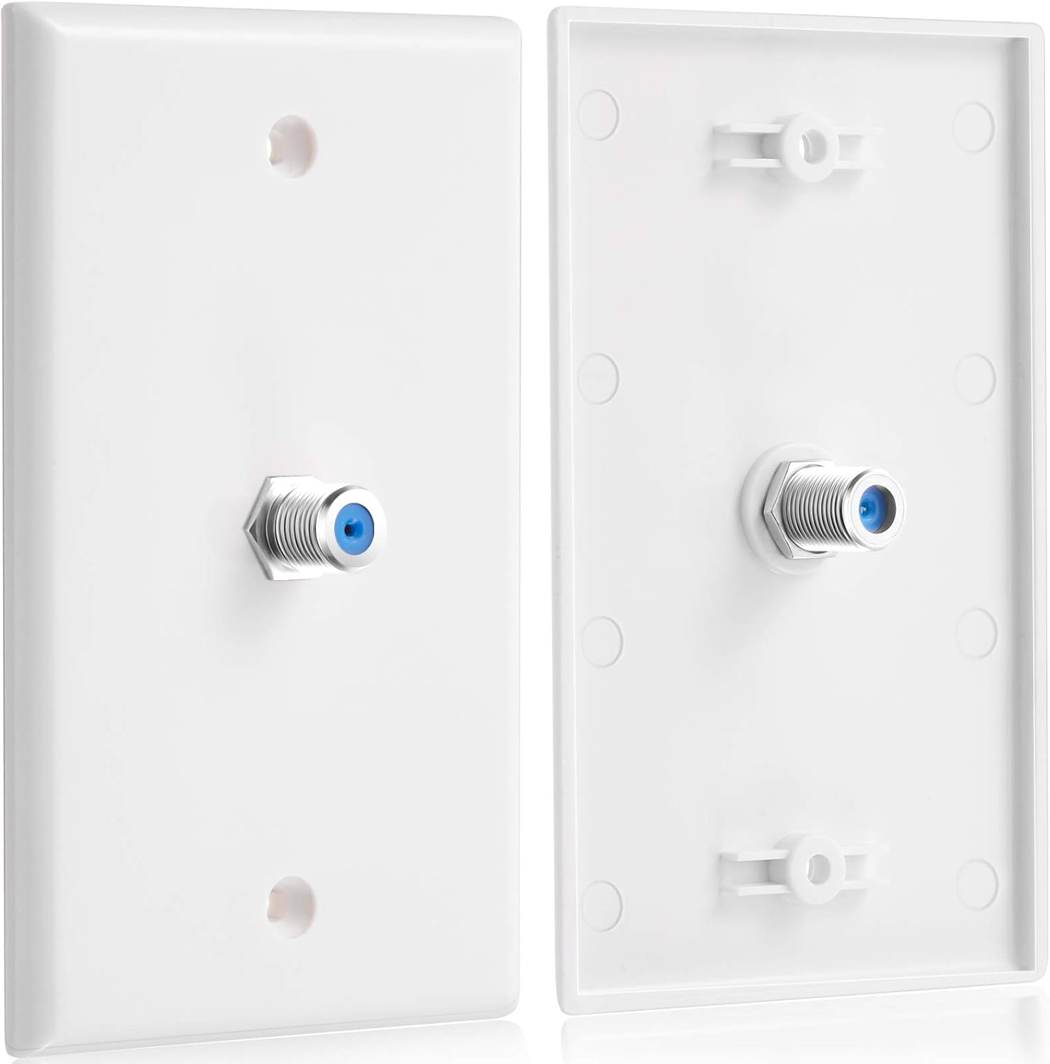 Weewooday 8-Pack White Single Gang F Connector Coax Wall Plates (Blue, 1-Port)