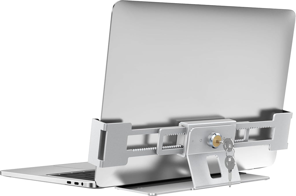 AboveTEK Laptop Locking Station, Premium Aluminum MacBook Security Lock with High-Security Copper Cylinder, Anti-Theft Computer Lock for All 11"-17" No-Slot Notebooks, Non-Slip Base for Public Spaces