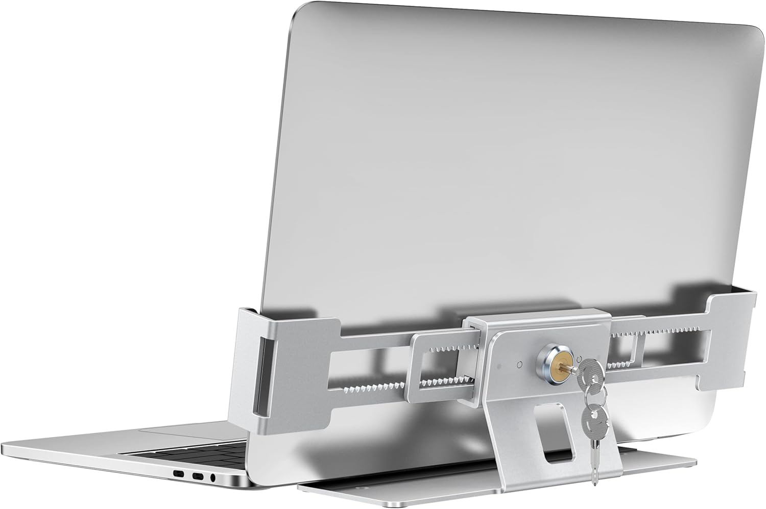 AboveTEK Laptop Locking Station, Premium Aluminum MacBook Security Lock with High-Security Copper Cylinder, Anti-Theft Computer Lock for All 11"-17" No-Slot Notebooks, Non-Slip Base for Public Spaces