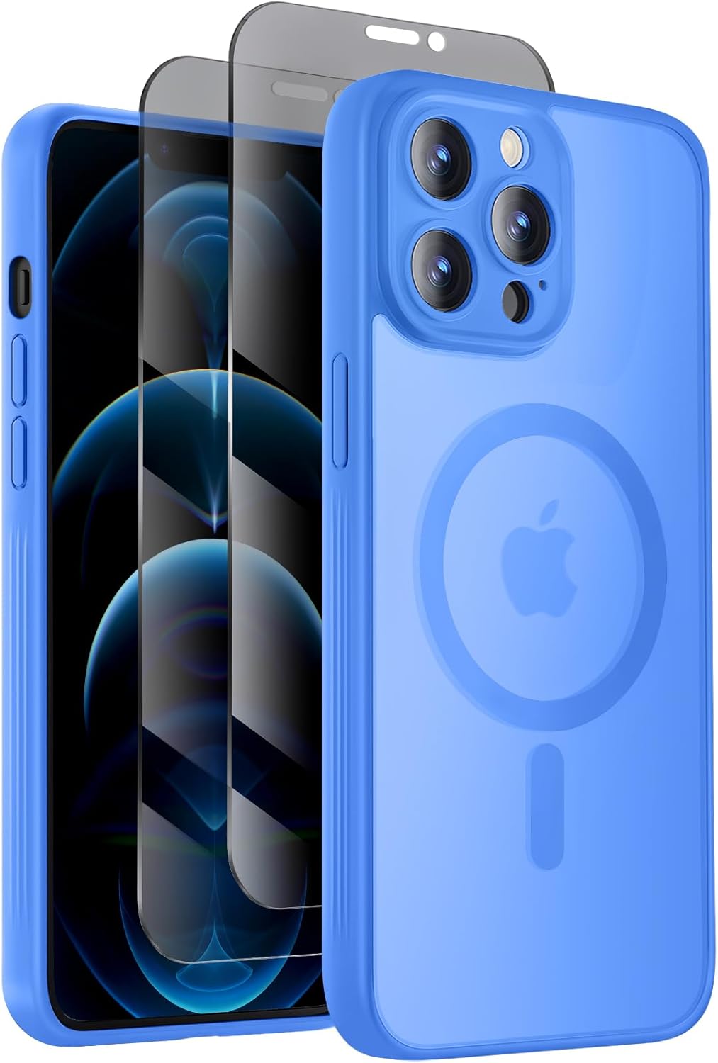 Designed for iPhone 12 Pro Max Case, Compatible with MagSafe, with Privacy Screen Protectors X2, [Camera Protection] [15FT Military Drop Protection] Shockproof Phone Case, 6.7", Blue