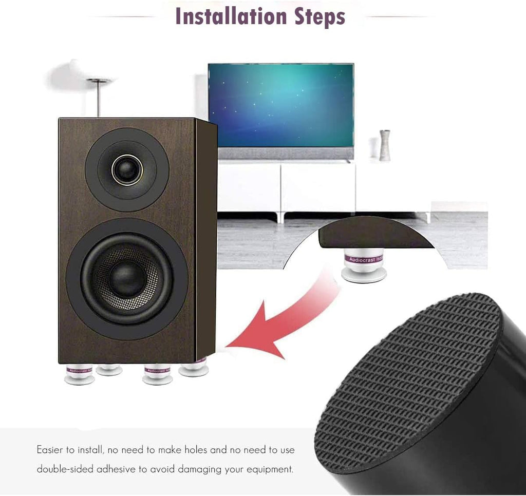 Audiocrast IF03S Speaker Isolators, Hi-End Speaker Spikes, HiFi Stand Feet Pads Shock Absorber Isolation Pucks, Speaker Resonance Reducer with Non-Slip Mat for Turntable Amp CD DAC Recorder