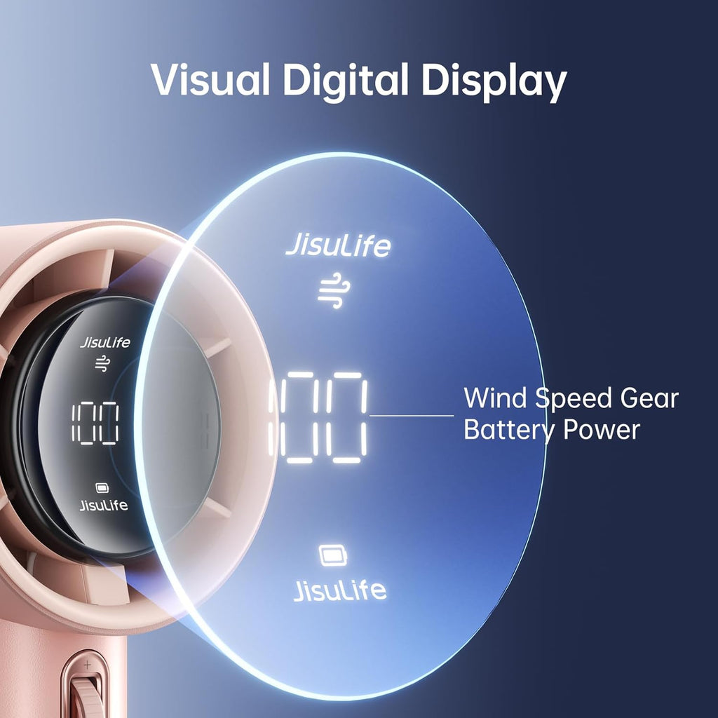 JISULIFE Portable Handheld Fan, Speed(1-100) Adjustable Turbo Mini and 3600mAh Battery Rechargeable Personal Fan, Digital Display, Gifts for Women Men Travel/Camping/Outdoor-Pink