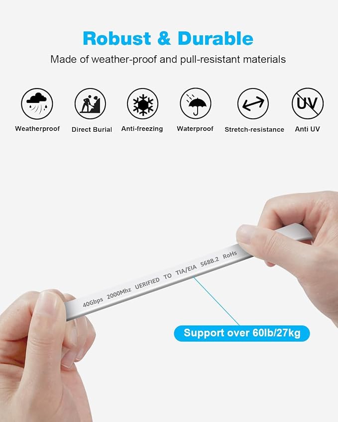 DDMALL CAT 8 Ethernet Cable 33ft, High Speed 40Gbps 2000MHz Shielded Flat - Image 7
