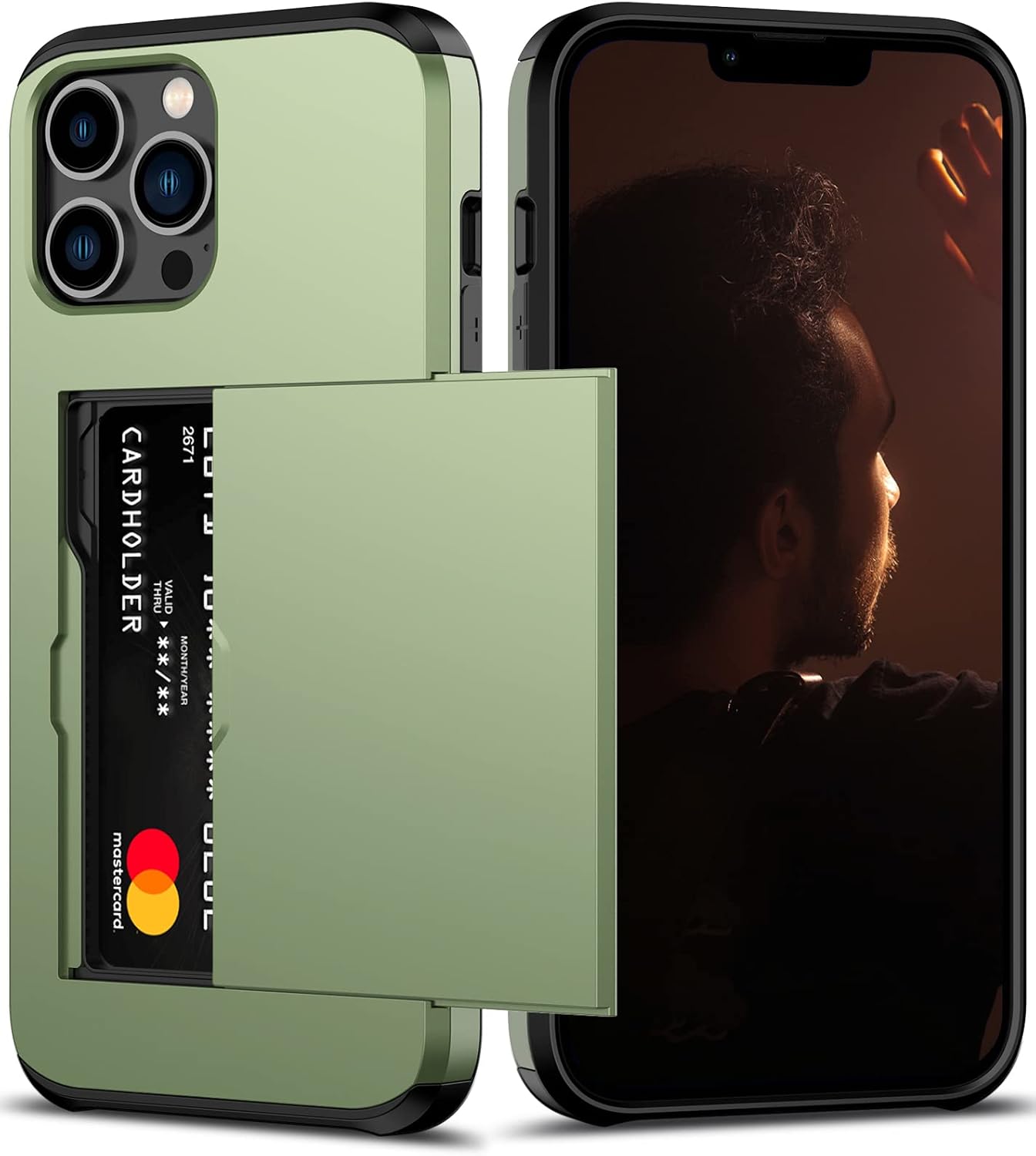Nvollnoe for iPhone 12 Pro Max Case with Card Holder Heavy Duty Protective Dual Layer Shockproof Hidden Card Slot Slim Wallet Case for iPhone 12 Pro Max for Men&Women(Green)