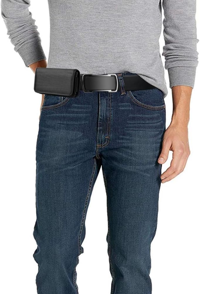 Nylon Cellphone Holster for Cricket Dream 2 5G, Motivate Max, TCL 50 XL 60 XE, S22 S23 S24 S25/Note20 Ultra - Horizontal Case Canvas Waist Carrying Pouch with Belt Clip/Loops, Black