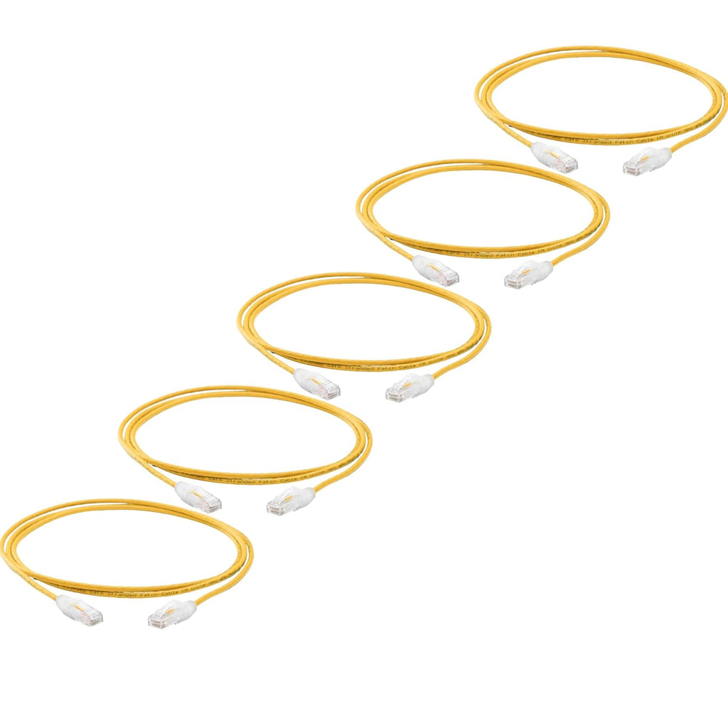 TRUECABLE Cat6 Component Rated Patch Cable, Unshielded (U/UTP), 5ft, Yellow, 28AWG Solid Copper, Snagless 10G High-Speed Ethernet Cable, PoE++ 4PPoE 100W, UL Listed, RoHS-3, 5 Pack