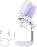 FEELWORLD VM1 White Gaming PC USB Microphone Condenser Mic with Noise Cancellation Mute RGB Light, Computer Accessories Gifts for Gamer YouTube Twitch Podcast Streaming Recording Online Chat PS4 PS5