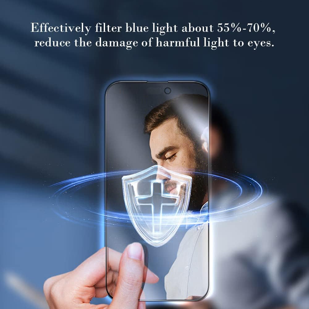 PERFECTSIGHT Sapphire Anti Glare Blue Light Blocking Screen Protector Designed for iPhone 14 Pro, [Medical-Grade Eye Protection] Filter 8 Radiations Matte Diamond Hard Tempered Glass (6.1 inch)