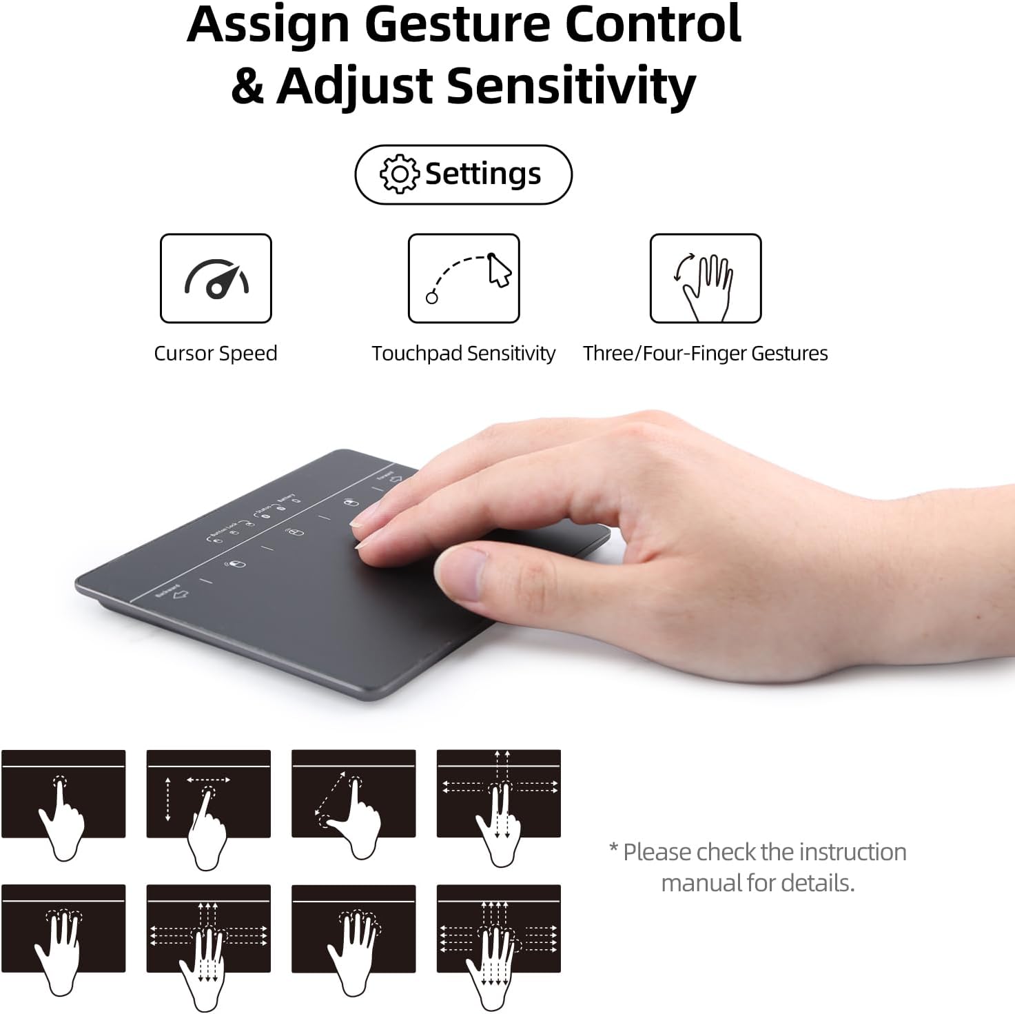 Wired & Wireless Metal Touchpad for PC Computer & Laptop, Rechargeable Trackpad Travel-Friendly Bluetooth & USB Mouse Pad for Windows 7/10/11, Black