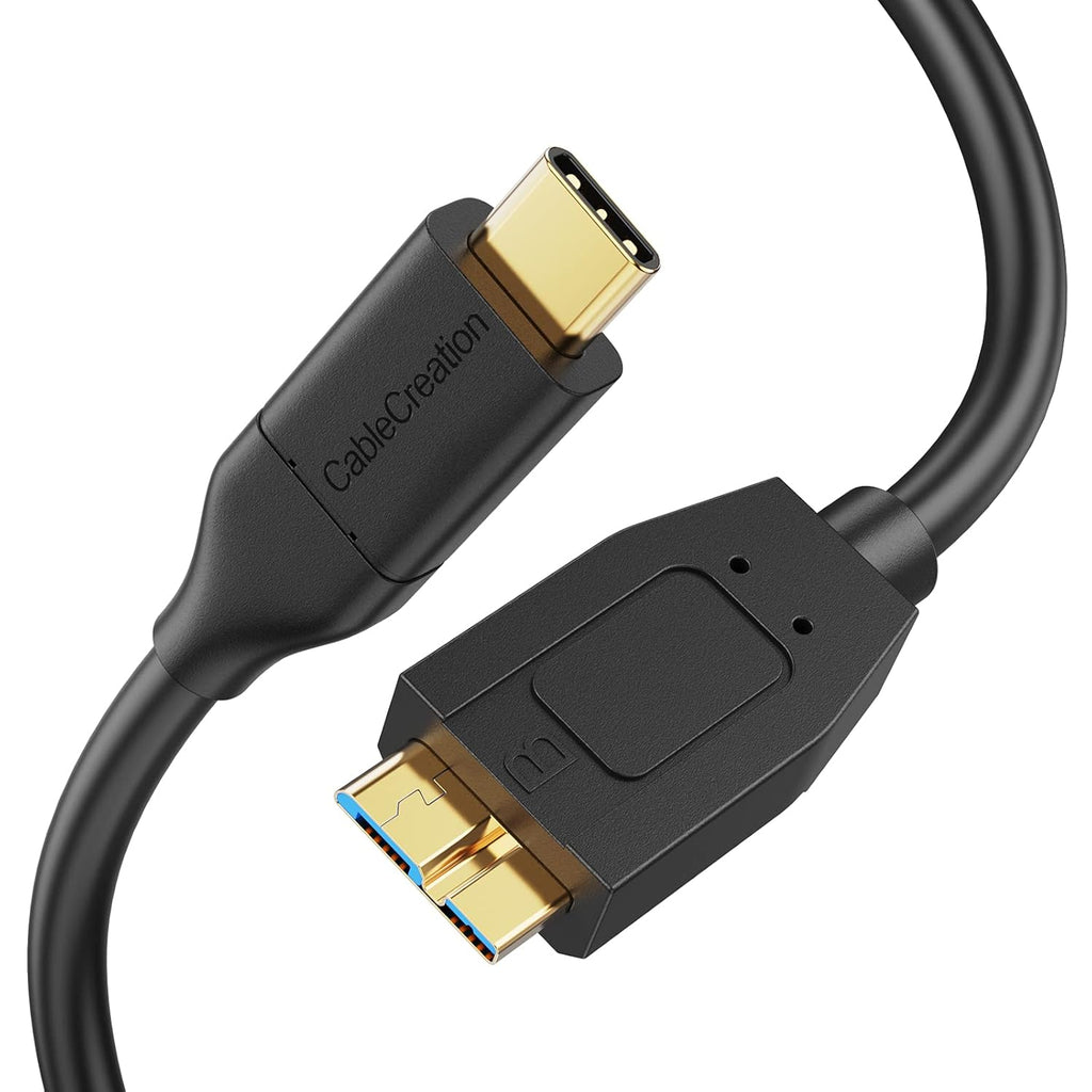 CableCreation 2FT USB C to Micro B Cable,10Gbps Speed External Hard Drive Braided,USB 3.1 Type C to Micro B Work for iPhone 15/16,Seagate WD Westgate My Passport,MacBook Pro/Air, iPad/Tablet,Black