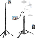 Phone Tripod Stand, 85" Tall Cellphone Tripod for iPhone with Gooseneck Remote, Flexible Portable Phone Stand for Recording, Compatible with iPhone 14 13 12 pro Android Camera