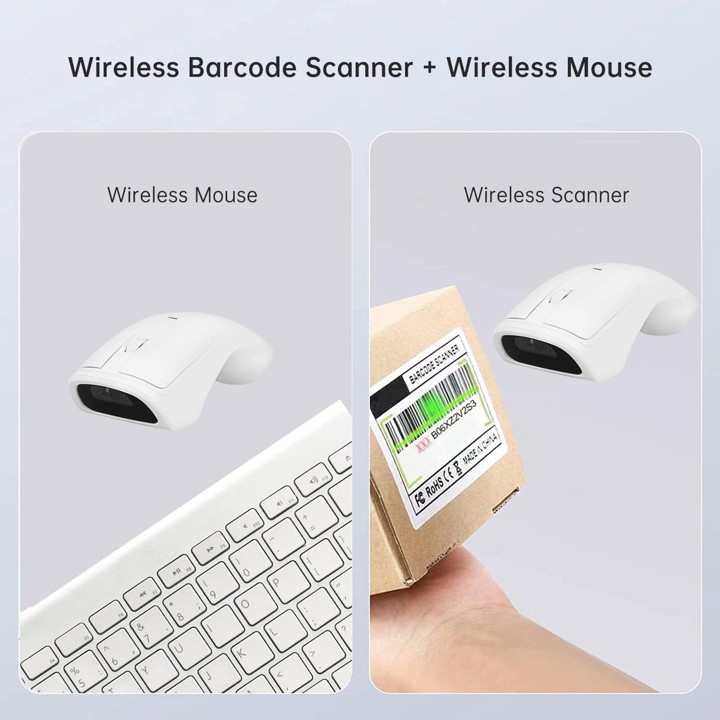 New Wireless Mouse Barcode Scanner, 2-in-1 Design 2D Handheld Barcode Scanner with Wireless Mouse Functions for POS System,Store,Supermarket, Warehouse.(Black)