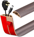 Floor Cord Cover Self Adhesive Cord Hider Floor Extension Cord Covers for Floor Power Cord Protector Cable Management Prevent Cable Trips Cable Cavity 0.47" W x 0.27" H (Brown Walnut Wood, 10Ft)