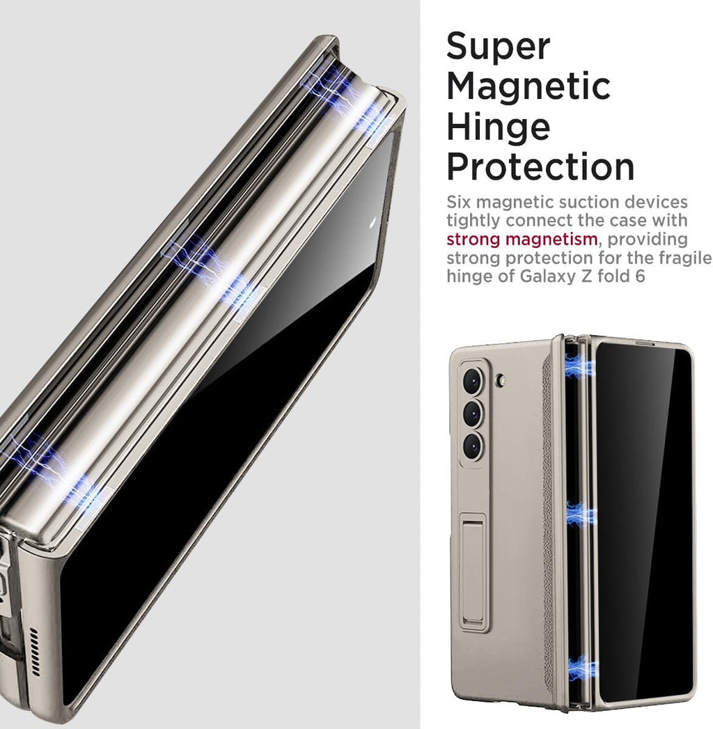 Miimall for Samsung Galaxy Z Fold 6 Case with Privacy Screen Protector, Built-in Adjustable Kickstand & Magnetic Hinge Protection All-Inclusive Protective Case for Galaxy Z Fold 6 5G Titanium Grey