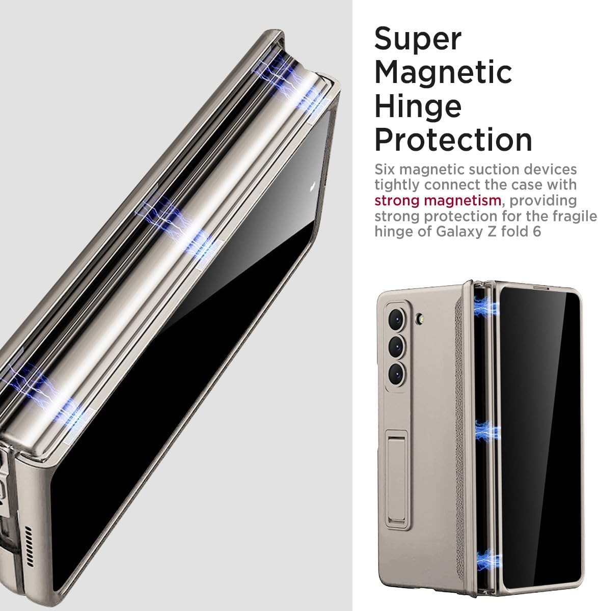 Miimall for Samsung Galaxy Z Fold 6 Case with Privacy Screen Protector, Built-in Adjustable Kickstand & Magnetic Hinge Protection All-Inclusive Protective Case for Galaxy Z Fold 6 5G Titanium Grey