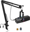ZealSound XLR/USB Dynamic Microphone for Gaming Podcast,Mic for iPhone Phone PC Computer Gaming Streaming Microphone with RGB Light,Mute Button,Mic Gain,Headphones Jack,Boom Arm Stand,Singing YouTube