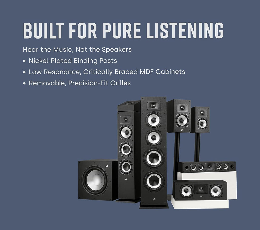 Polk Monitor XT60 Tower Speaker - Hi-Res Audio Certified, Dolby Atmos, DTS:X & Auro 3D Compatible, 1" Tweeter, 6.5" Dynamically Balanced Woofer, (2) 6.5" Passive Radiators (Single, Midnight Black)