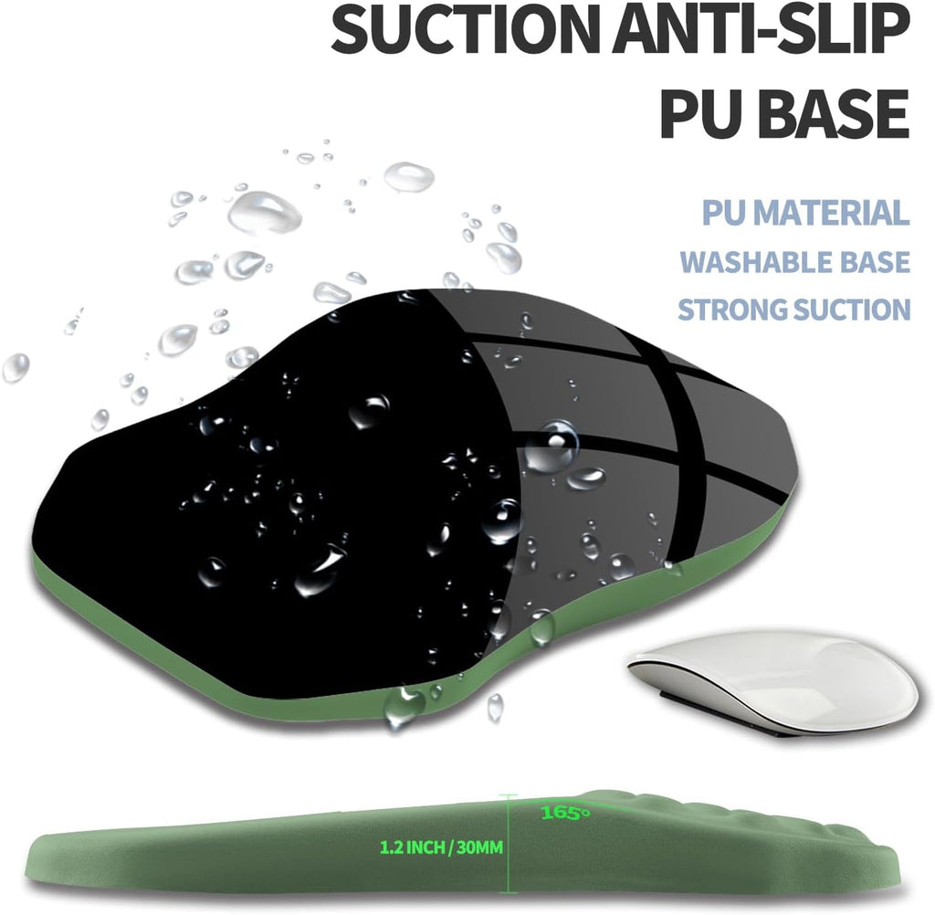Ergonomic Raised Mouse Pad Wrist Support with Bilateral Slope Memory Foam Mousepad for Wrist Rest and Carpal Tunnel Pain Relief 11.8x7.9〃 Green