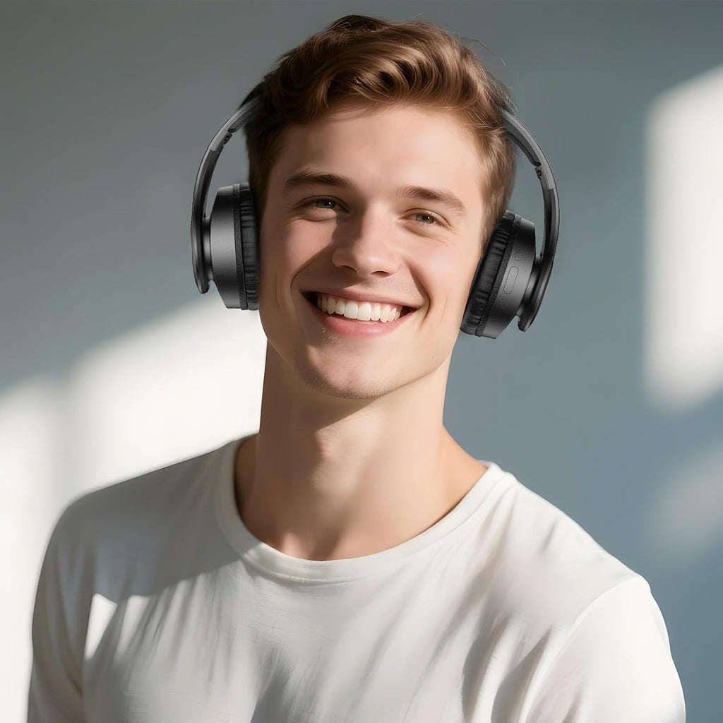TUINYO Bluetooth Headphones, Over Ear Stereo Wireless Headset 40H Playtime with Deep Bass,Soft Memory-Protein Earmuffs,Built-in Mic Wired Mode PC/Cell Phones-Black
