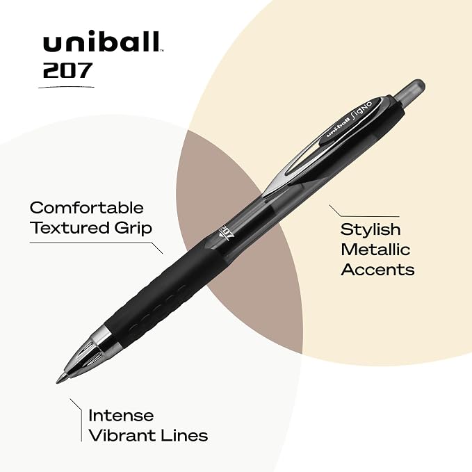 uniball 207 Retractable Gel Pens, Medium Point, 3 Pack - Image 4