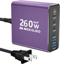 Aluminum Alloy USB C Charger GaN Fast USB C Charging Station 7 Ports 65W Laptop Charger for MacBook Pro/Air/iPad Pro/iPhone (Purple)