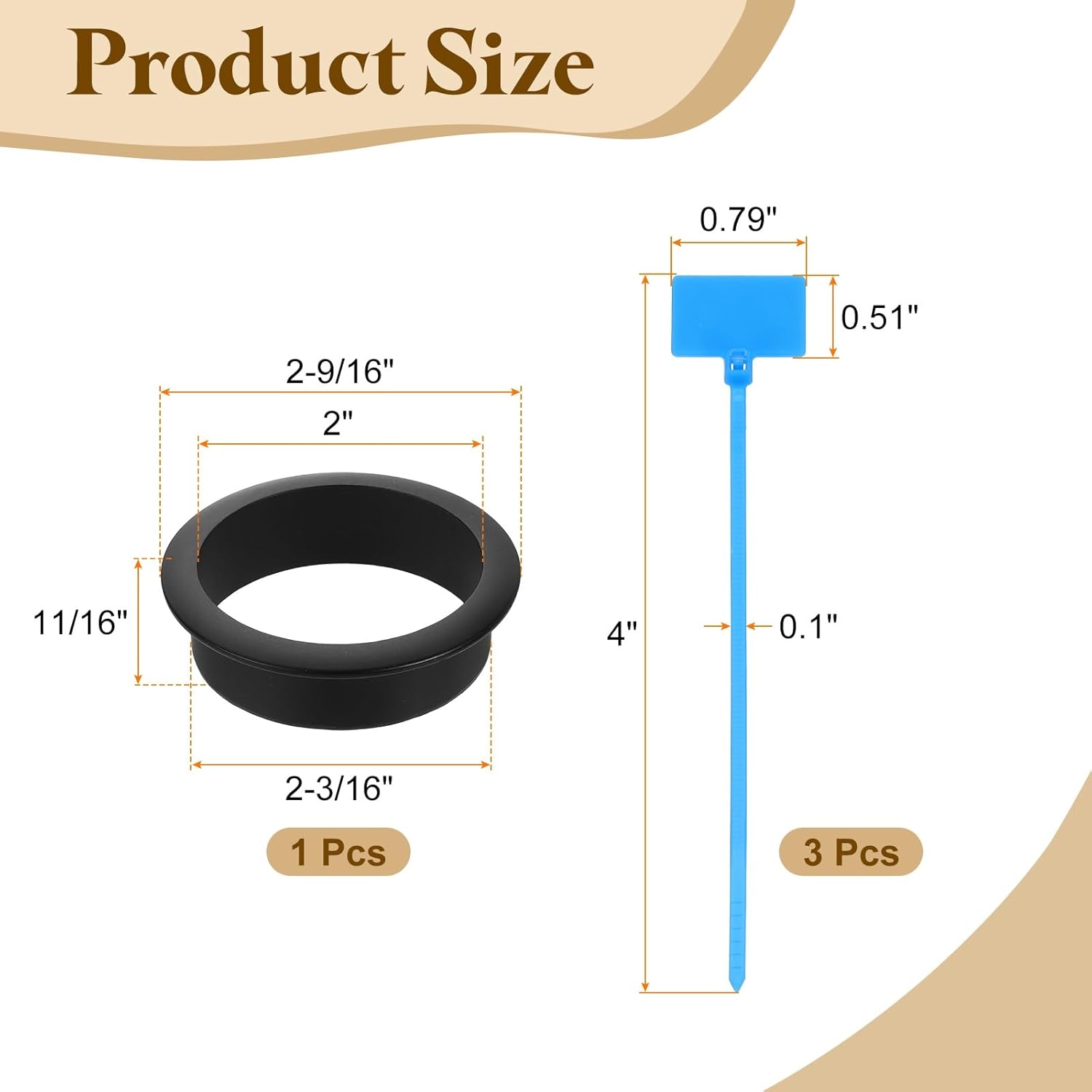 uxcell Desk Grommet, 2-3/16" (55mm) Zinc Alloy Cable Hole Cover Wire Cord Organizer with Marked Cable Ties for Home Office Desktop Wire, Black