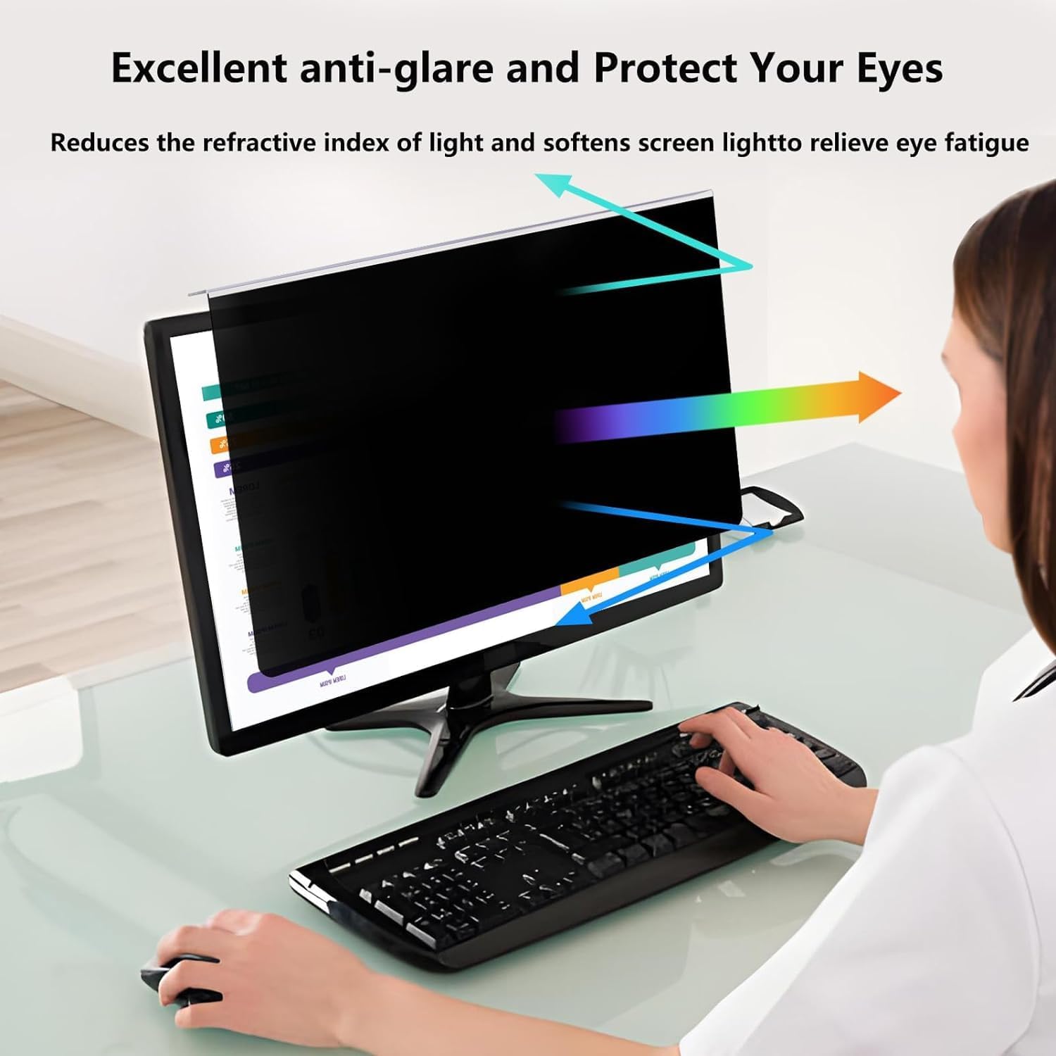 [2 Pack] 32 Inch Hanging Computer Privacy Screen Protector Shield Compatible for 16:9 Widescreen Desktop Monitor - Anti-UV & Blue Light Filter - Hanging Design for Easy On/Off