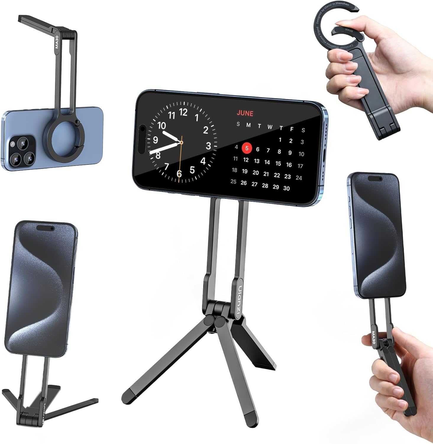 ULANZI MA30 Magnetic Phone Tripod Stand for iPhone - Aluminium Maglock Smartphone Mini Tripod Pocket Cell Phone Stand Strong Magnet Quick Mount Compatible with iPhone 16 15 14 13 12 Series, Black