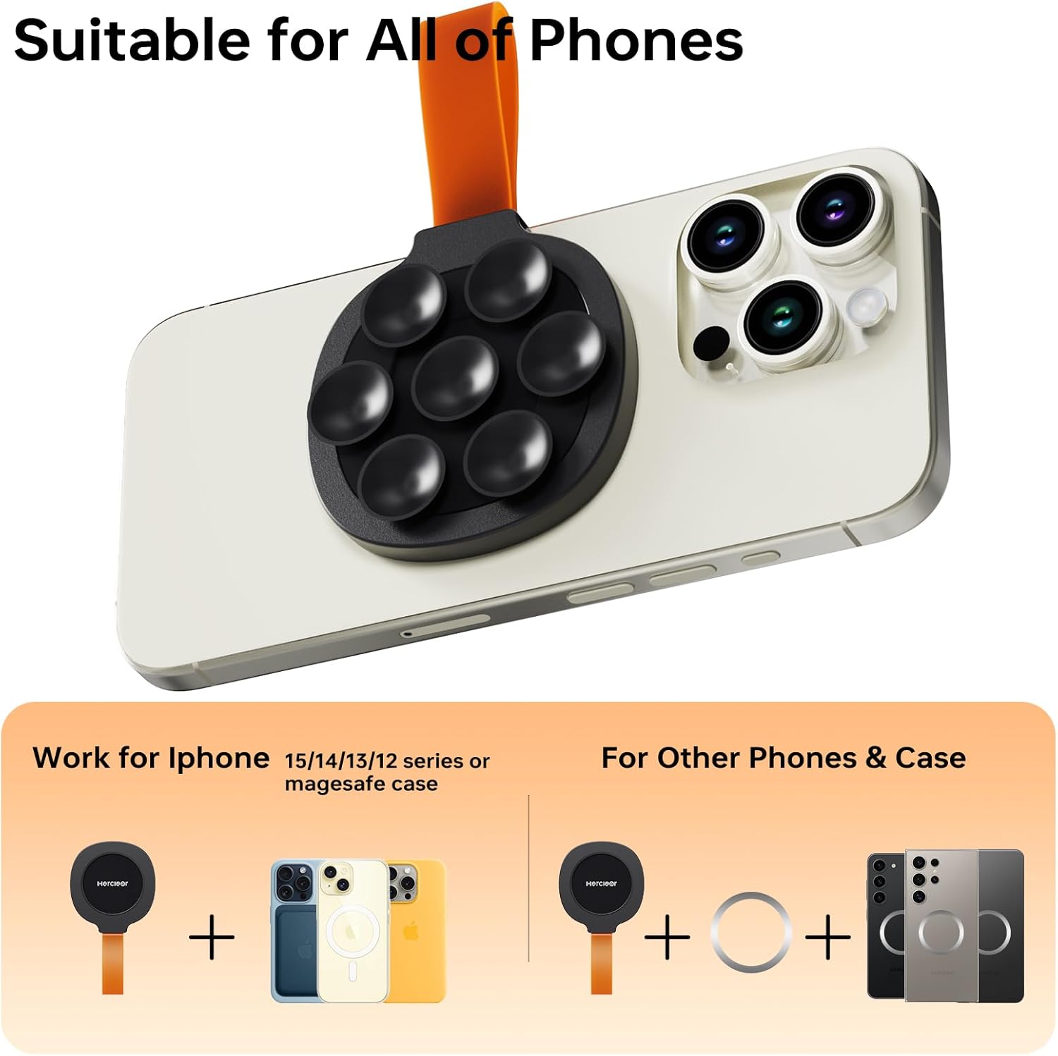 Magnetic Suction Cup Phone Mount, Ultra-Comfort Silicone Suction Grip Holder Stand for MagSafe, Hands-Free Mirror Shower Phone Holder Mount for TikTok/Video/Selfies/Shower