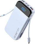 Portable Charger Power Bank 32000mAh with Built in Cables, PD3.0 USB C Fast Phone Charger, 5 Outputs LCD Display Travel Battery Pack Compatible with iPhone, Samsung All Cell Phones (Blue)