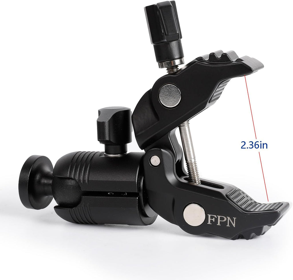 Aluminum Alloy Super Clamp Camera Mount with 360° Ball Head for Bike/Motorcycle Handlebar Pole Tripod Rod 0.5-2.0" Diameter, Compatible with GoPro, Insta360 X5 X4, DJI Osmo Action 5 Pro, Pocket 3