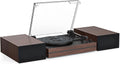 Vintage Record Player for Vinyl with Dual Separate Stereo Speakers Turntable BT Wireless Input Playback Belt Drive 3 Speed 3 Size Playback Record Player Support AUX Headphone Input RCA Out Auto Stop