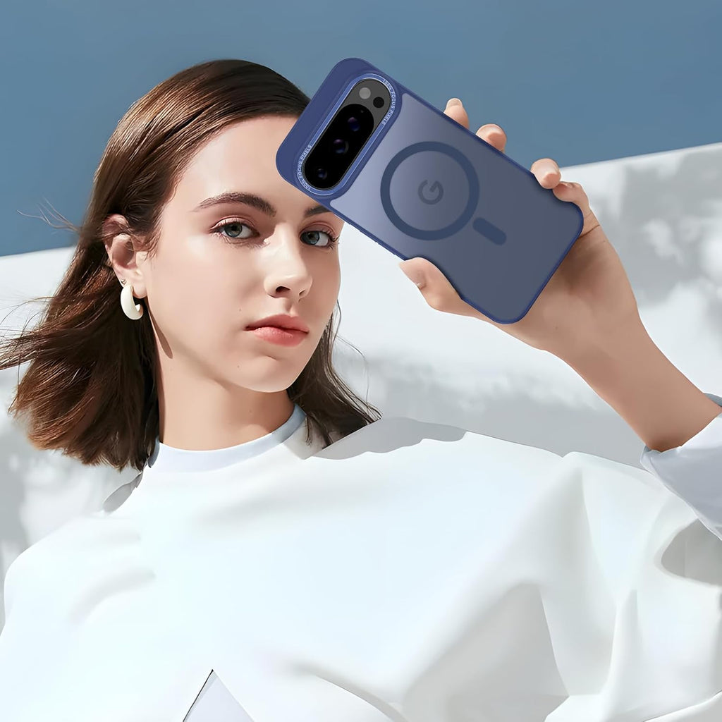 Magnetic for Google Pixel 9/Pixel 9 Pro Case, [Military Grade Drop Protection] [Compatible with MagSafe] Shockproof Slim Translucent Matte Anti-Slip for Women Girls Men Case, Dark Blue