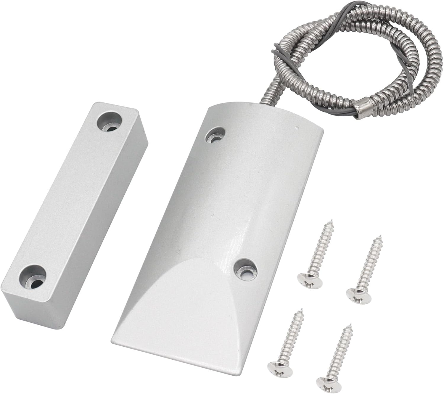 Magnetic Reed Switch Wired Surface Mount Normally Open NO Contact Sensor Alarm Magnetic Door Switch with 2 Wires, Zinc Alloy Sliver, OC-60