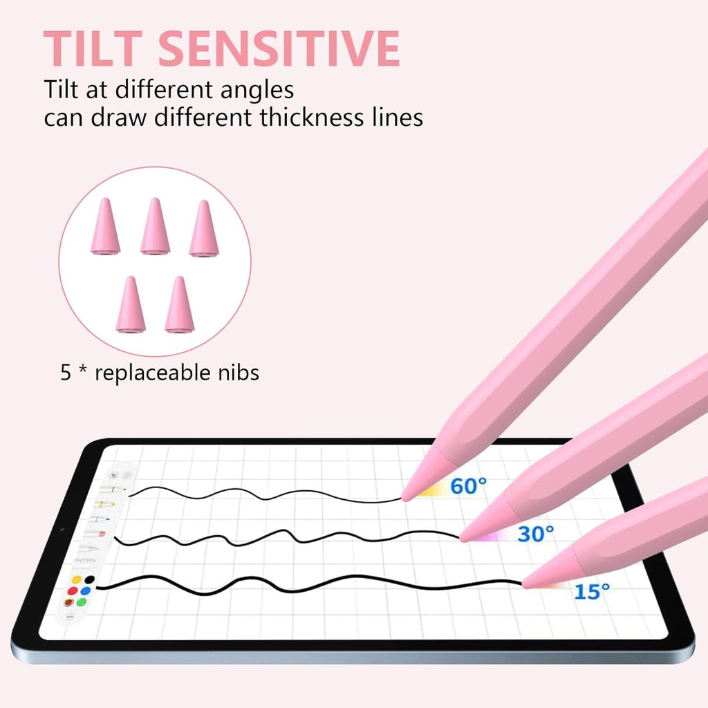 Stylus Pen for iPad 2018-2023 With Palm Rejection, Active Pencil for iPad Pro 11/12.9 Inch, Air 5th/4th/3th Gen, Mini 6th/5th Gen, 10th/9th/8th/7th/6th Generation (Pink)