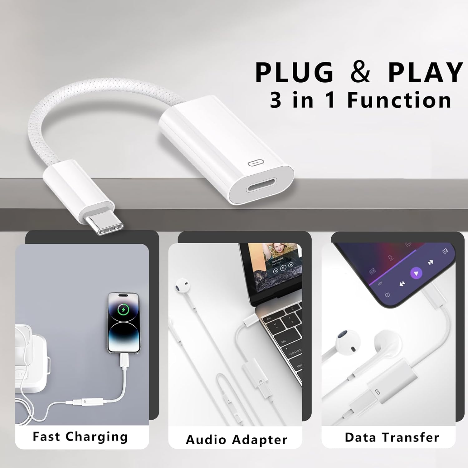 USB C to Lightning Headphone Audio Adapter, Type C Male to Female Lightning Earphone Converter with Charge/Data Transfer, Compatible with iPhone 17/16/15 Plus/Pro/Max, iPad Pro/Air, MacBook（2 Pack）