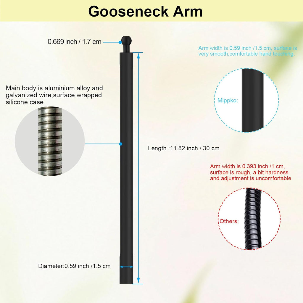 Gooseneck Phone Holder Jaws Flex Clamp Clip Mount,11.8" Long Gooseneck Arm Aluminum Alloy Ball Head Mount for Desk/Table/Pole/Board,Compatible with 3.5~7.5" iPhone/HTC/LG/Nexus/Smartphones-1 Pack