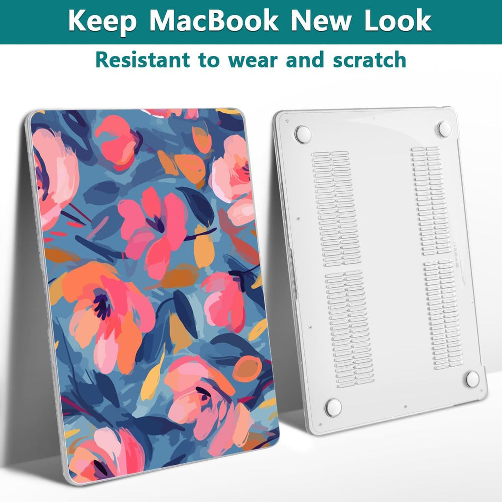 Teryeefi Compatible with M1 MacBook Air 13 inch Case 2021 2020 2019 2018 Release A2337 A2179 A1932 with Touch ID, Protective Plastic Hard Shell Case + Keyboard Cover - W-Abstract Pink Flower