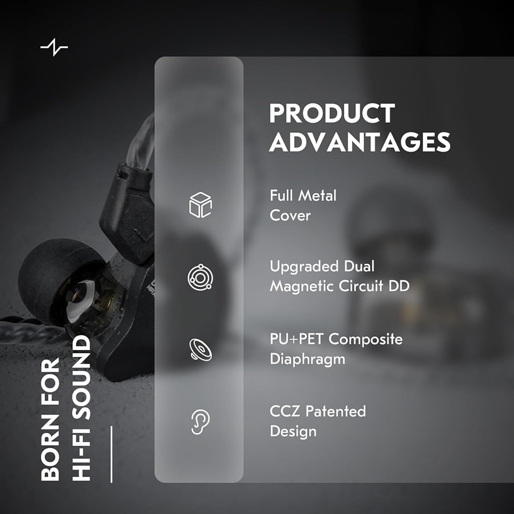 CCZ Solo Silver In Ear Monitor Wired IEM Headphone, DC02 Dual Magnetic Circuit DD HIFI Earphones, Professional Hifi Earphone, Stereo Sound Earbuds, With MIC
